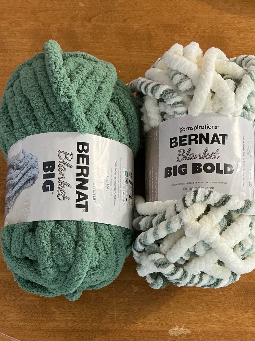 Bernat Blanket Yarn Bundle in Green and White - Soft Chenille for Home Accents